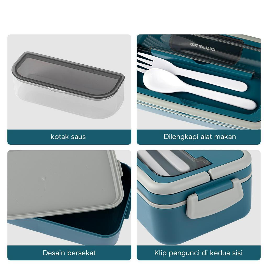 ecentio tempat makan 3 Grid lunch box set anti tumpah kotak makan plastik kotak makanan kotak bekal