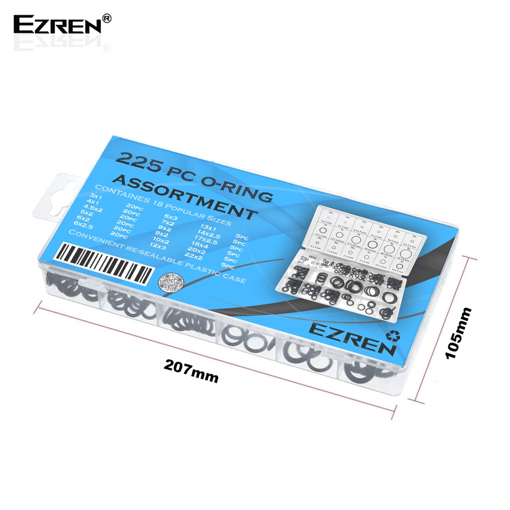 Ezren 225pcs Karet Seal Ring O Set Black Silicon Rubber Karet Ring