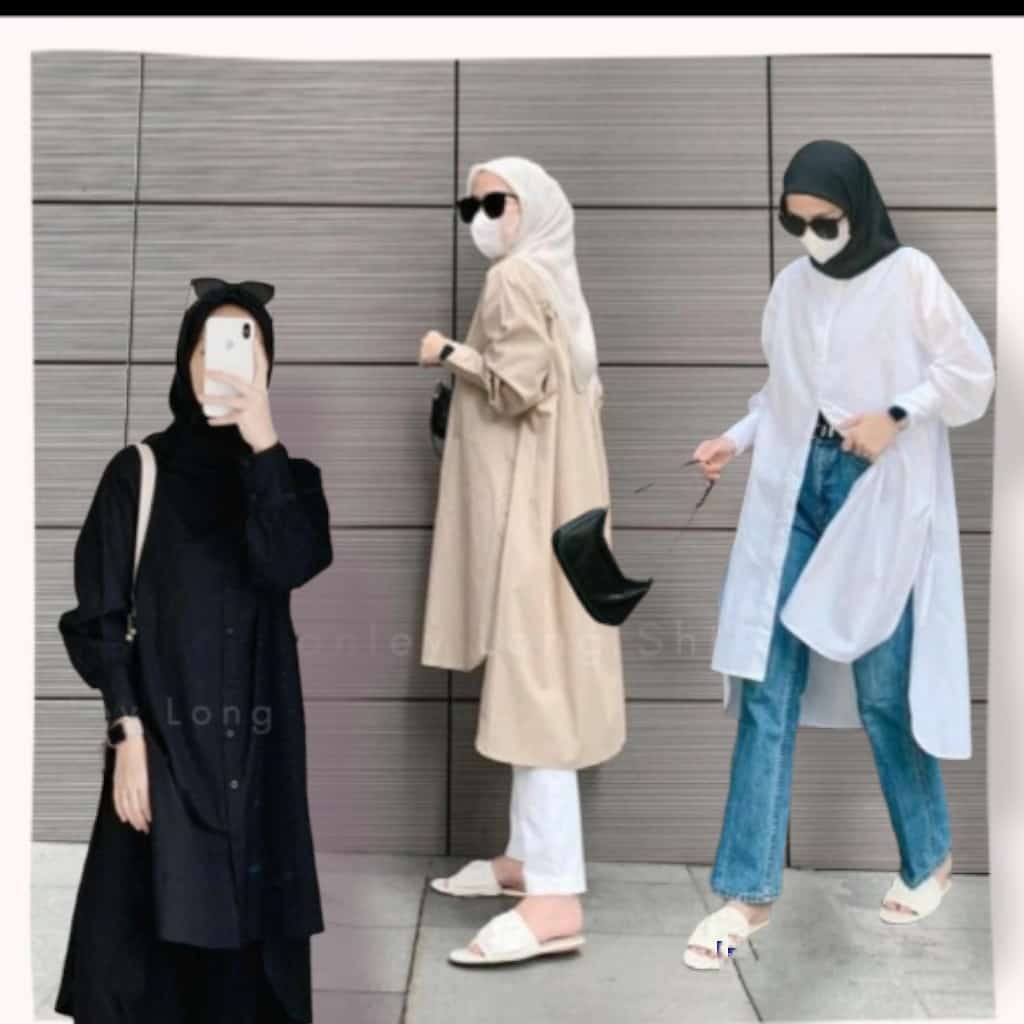 Atasan tunik wanita HANLEY LONG SHIRT Kemeja tunik polos lengan panjang, Long outer wanita, Pakaian wanita lengan balon busui friendly, Atasan wanita panjang model oversize terbaru