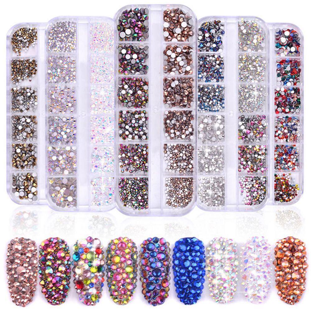 Mxbeauty Aksesoris Nail Art Shiny 1box Dekorasi 3D Manicure AB Crystal Bening Ukuran Campur