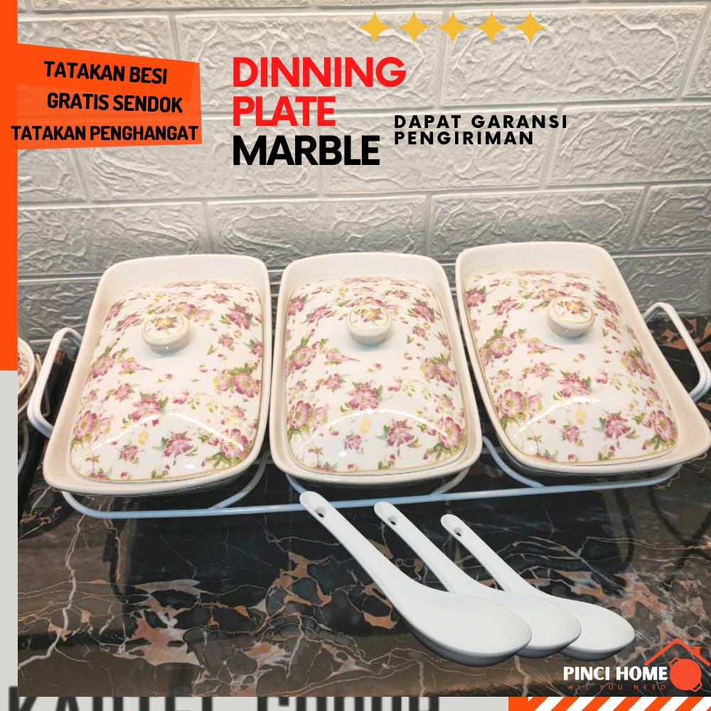 Wadah Saji Makanan Prasmanan Kotak Keramik Motif King Set Isi 3