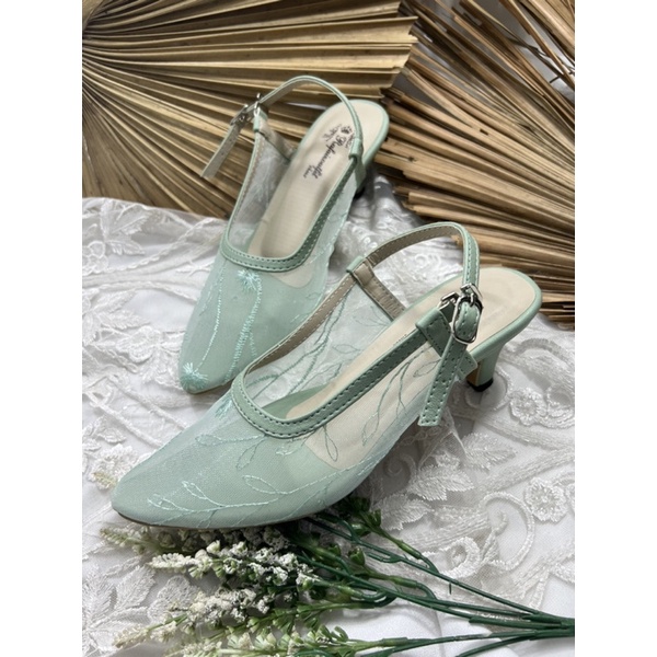 sepatu wanita clarisa hijaumint 5cm runcing