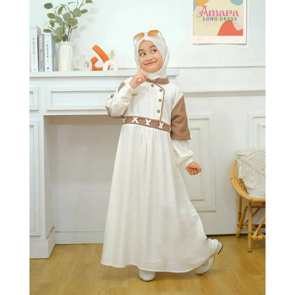 AMARA MAXI KIDS -  Dress Crinkle Airflow Import Gamis Anak Model Terbaru 2023 Gamis Anak Umur 10 s/d 15 Tahun Gamis Wanita Terlaris Dress Pesta Import Baju Lebaran Remaja Gaun Pesta Anak Tanggung Pakaian Wanita Kekinian Import Korean Style Busana Muslim L