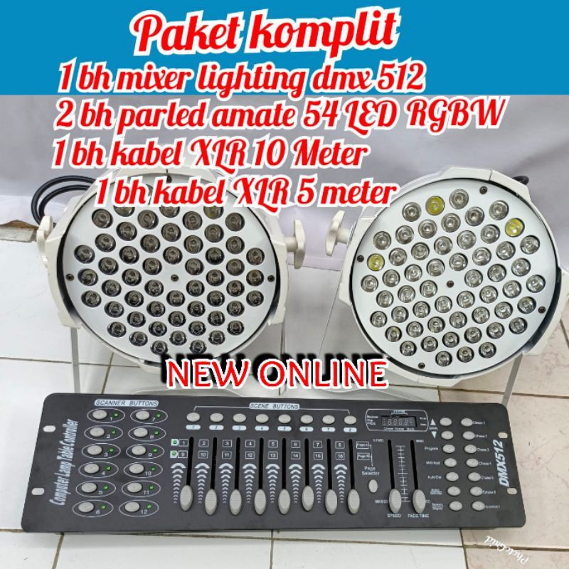 PAKET 2 LAMPU PARLED AMATE 54x3w RGBW PLES MIXER LIGHTING DMX 512