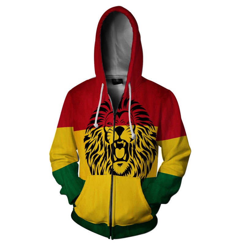 Jaket Hoodie Zipper Fullprint Reggae Soul Journey Jamaica Bahan Polyester Jersey [Hoodie Dengan Rits