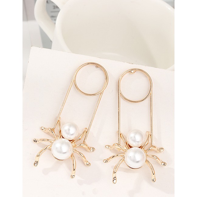 LRC Anting tusuk Fashion Golden Alloy Spider Pearl Stud Earrings D76904