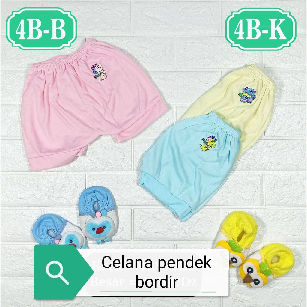 3 Pcs Celana Pendek Bayi Harian Alusan Lusin Motif Polos Bordir Usia 0 Sd 12 Bulan TGS