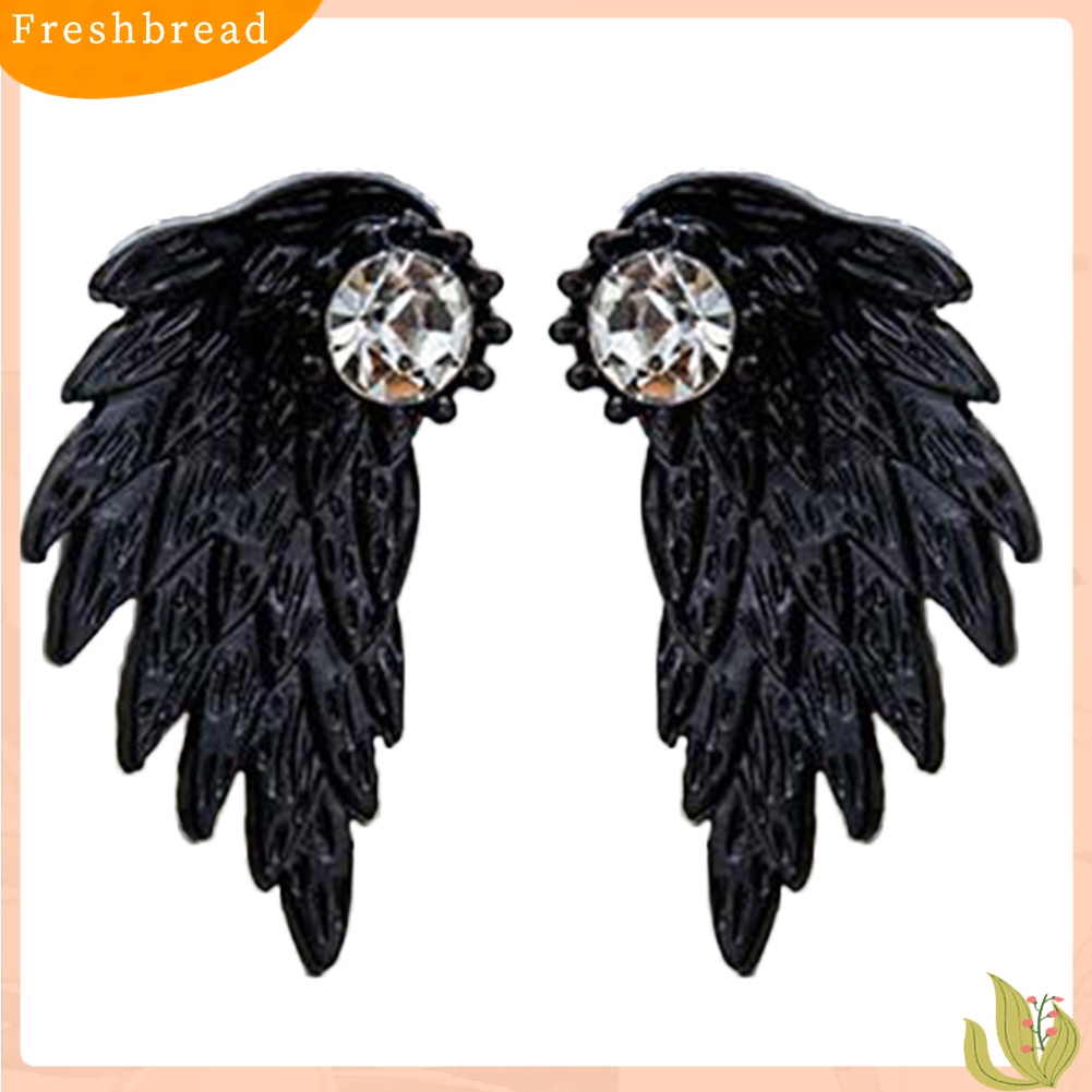 [TERLARIS]Women Fashion Angel Wing Rhinestone Inlaid Ear Jacket Stud Earrings Jewelry Gift