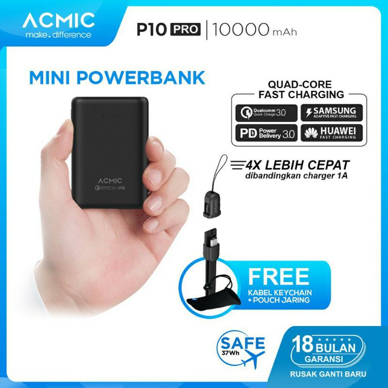 PowerBank Acmic P10PRO Q10PRO C10PRO F10PRO W10PRO Power Wing 10000mAh Quick Charge 3.0 + PD 18W