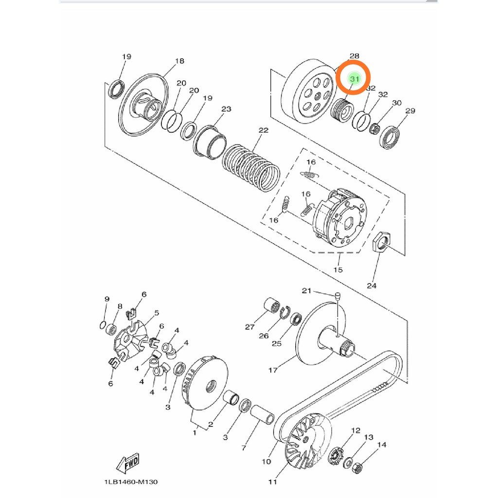 BOSH BOS BUSH SPACER UJUNG AS PULI PULLY PULY CVT BELAKANG XEON RC GT AEROX 125 ORIGINAL YGP 1LB-E7649-01