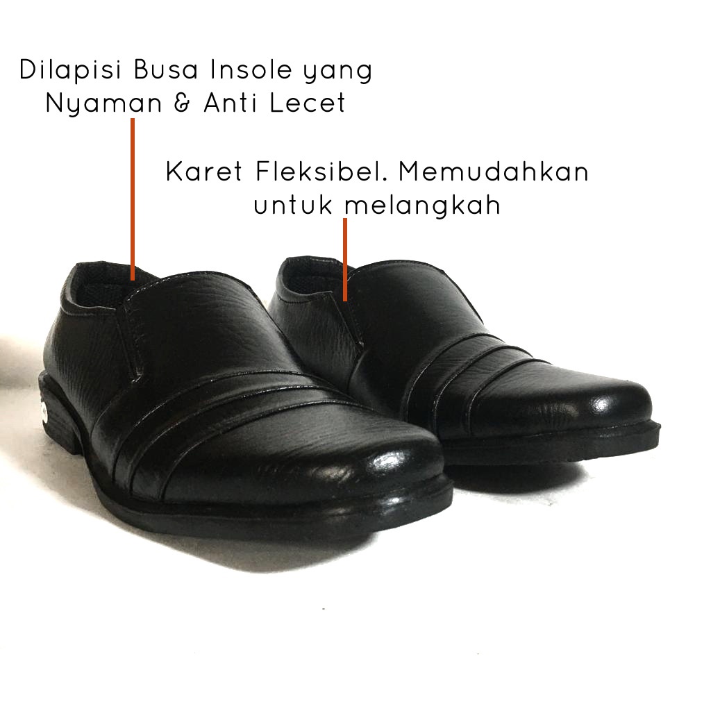Sale!! Sale!! Sepatu Pantofel Formal Pria Bahan Synthetic Leather / Sepatu Kerja Kantoran Laki-Laki Cowok Dewasa Murah Elegan Full Hitam