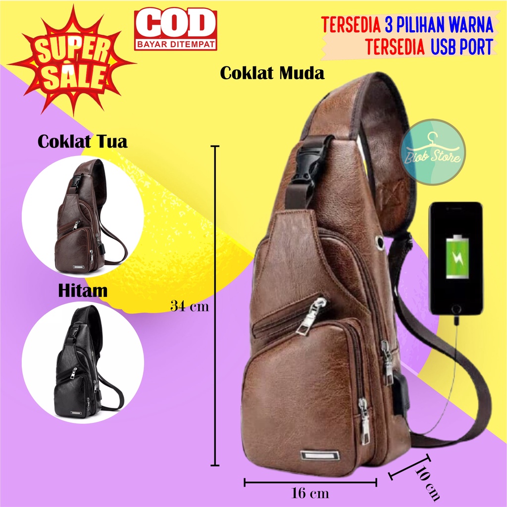 TAS SELEMPANG KULIT PRIA | TAS SELEMPANG KULIT | TAS SELEMPANG USB PORT