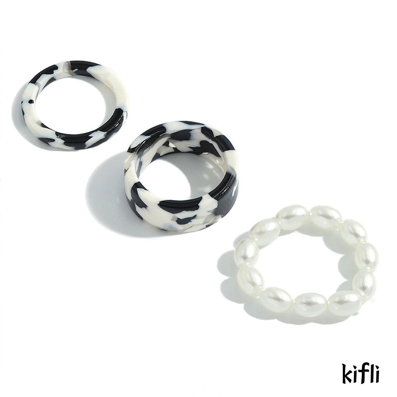 Korea Mutiara,Hitam Putih Set,Cincin Wanita Perhiasan Sederhana Cincin Jari