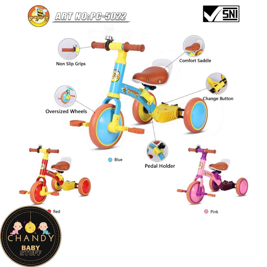 SEPEDA ANAK RODA TIGA PC 5022 SEPEDA KESEIMBANGAN TRICYCLE PUSH BALANCE BIKE 3IN1