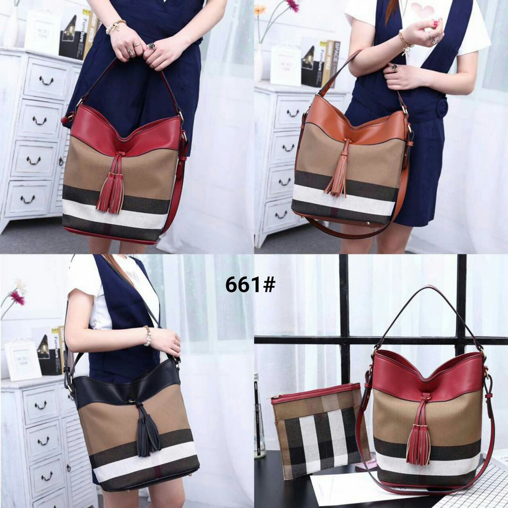 Tas Burberry Hobo Kanvas Bag Set 2in1..... Kode 661#