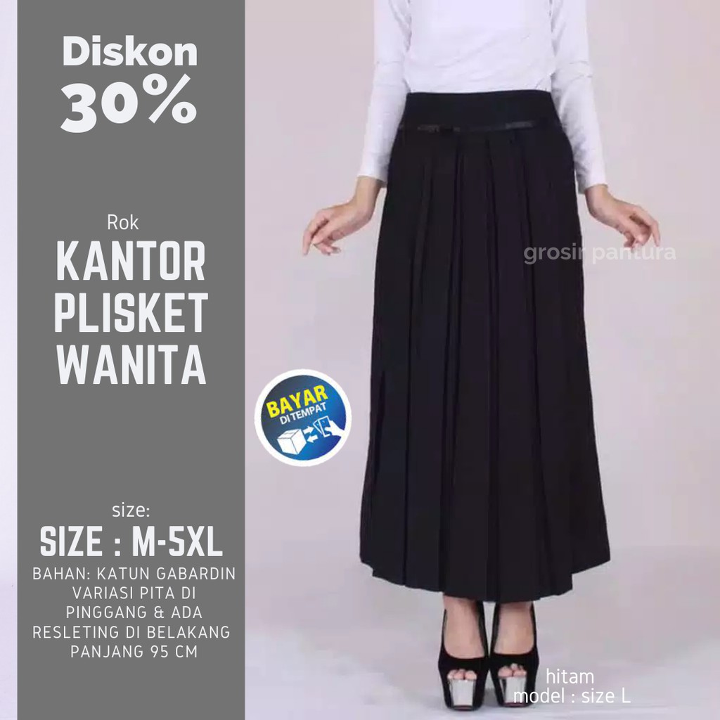 Rok Kantor Span Plisket Bawahan Wanita Kerja Bahan woll