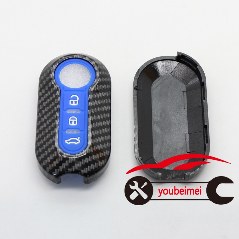 1pc Casing Kunci Remote Mobil 3 Tombol Bahan Karbon Untuk Fiat 500 500C 500L 500X Brava Ducato Fiorino Panda Stilo