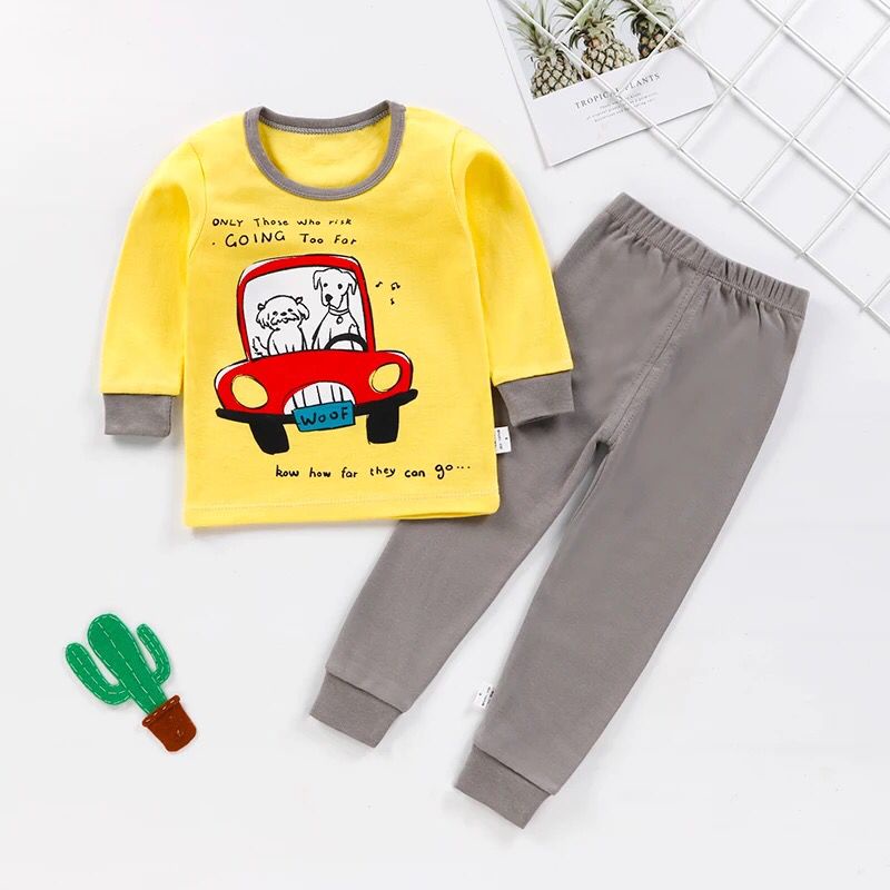 Baju Tidur Piyama Anak Premium Set DOGGY Bahan Katun Piyama Anak Gambar Lucu Baju Tidur Anak Bahan Katun