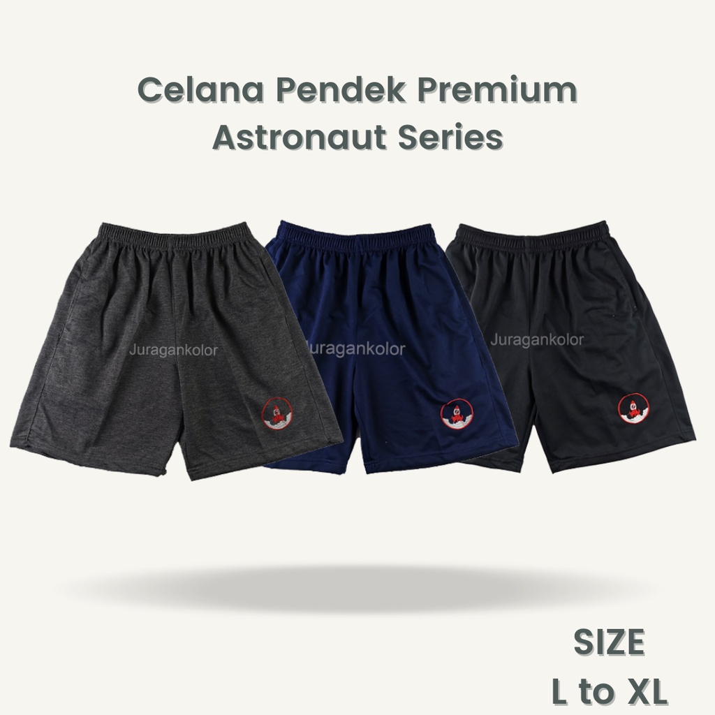 Celana Pendek Pria / Wanita Polos Kaos Baby Terry Bordir Astronaut