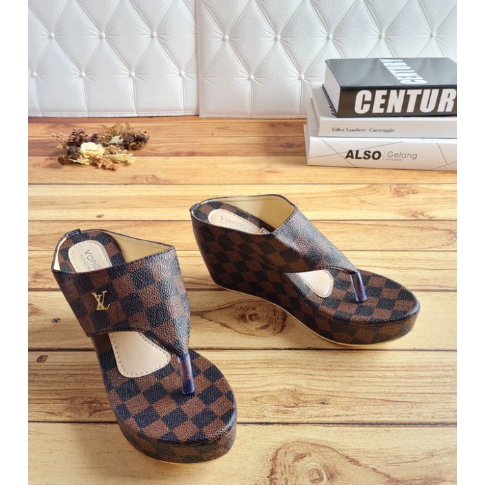 ABBUSHOES PH 05 Sandal Wedges Wanita Motif Catur 7cm