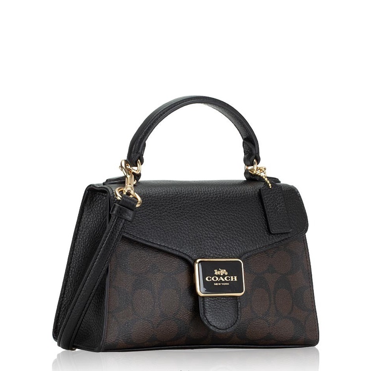 (Preloved) PEPPER SATCHEL IN SIGNATURE CANVAS COACH C7226 GOLD / BROWN BLACK / MAHOGANY