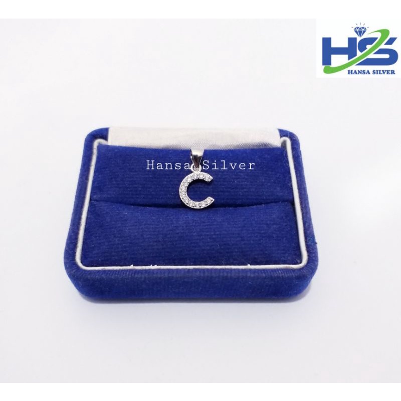 Kalung Perak Wanita Silver Asli 925 Lapis Emas Putih Model Italy Liontin Huruf Inisial C