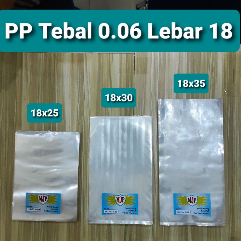 Plastik PP Bening MJP  Tebal 0.06 Lebar 18 Uk.18x25 18x30 18x35