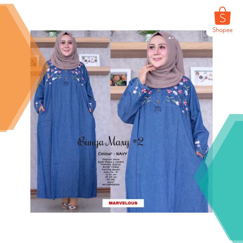 2 Promo Jual Gamis Jumbo Syari matt Jeans Wash HQ Bordir Timbul LD114 Busui Best Seller Ori