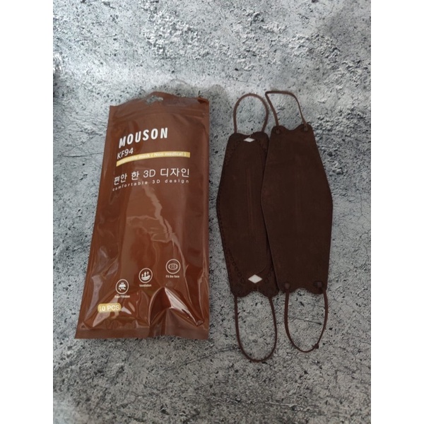 MASKER KF94 MOUSON WARNA DARK BROWN COFFEE COKLAT PREMIUM PACK ISI 10PCS