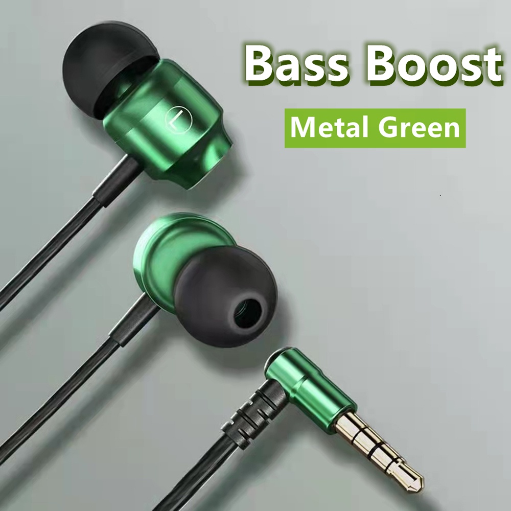 Earphone Gaming Kabel Magnetik Jack 3.5mm HiFi Bass Stereo Bahan Metal Warna Hijau Untuk Handphone / Komputer