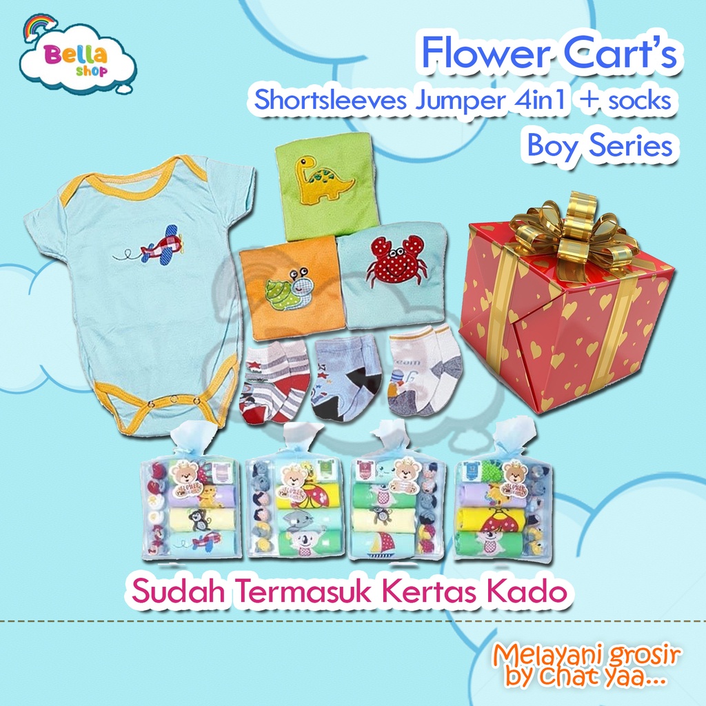 4pcs Jumper Pendek + 3 Pasang Kaos Kaki Bayi Lovelle Cart's 3-12m Carters Bodysuits BELLA SHOP