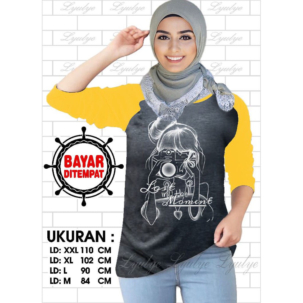 Kaos Raglan (C.KAMERA)/Kaos Wanita Lengan 3/4/ Kaos Wanita/ Kaos Cewek/ Kaos Oblong/Misty