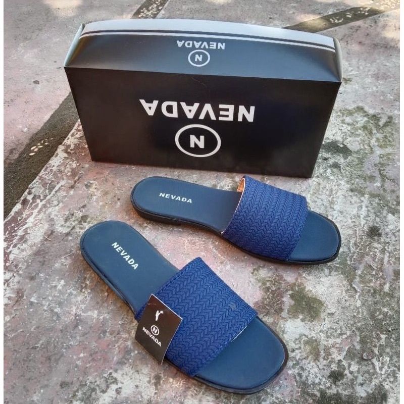 Sandal Slop Rajut Cewek Model Kekinian Nevada / Sendal Slop Wanita Import Premium/sandal nevada-Navy