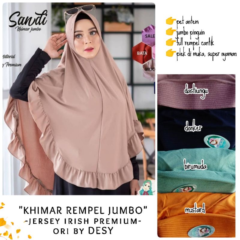 HIJAB/JILBAB/KHIMAR INSTAN REMPEL JUMBO bahan  jersey irish premium ORI BY DESY