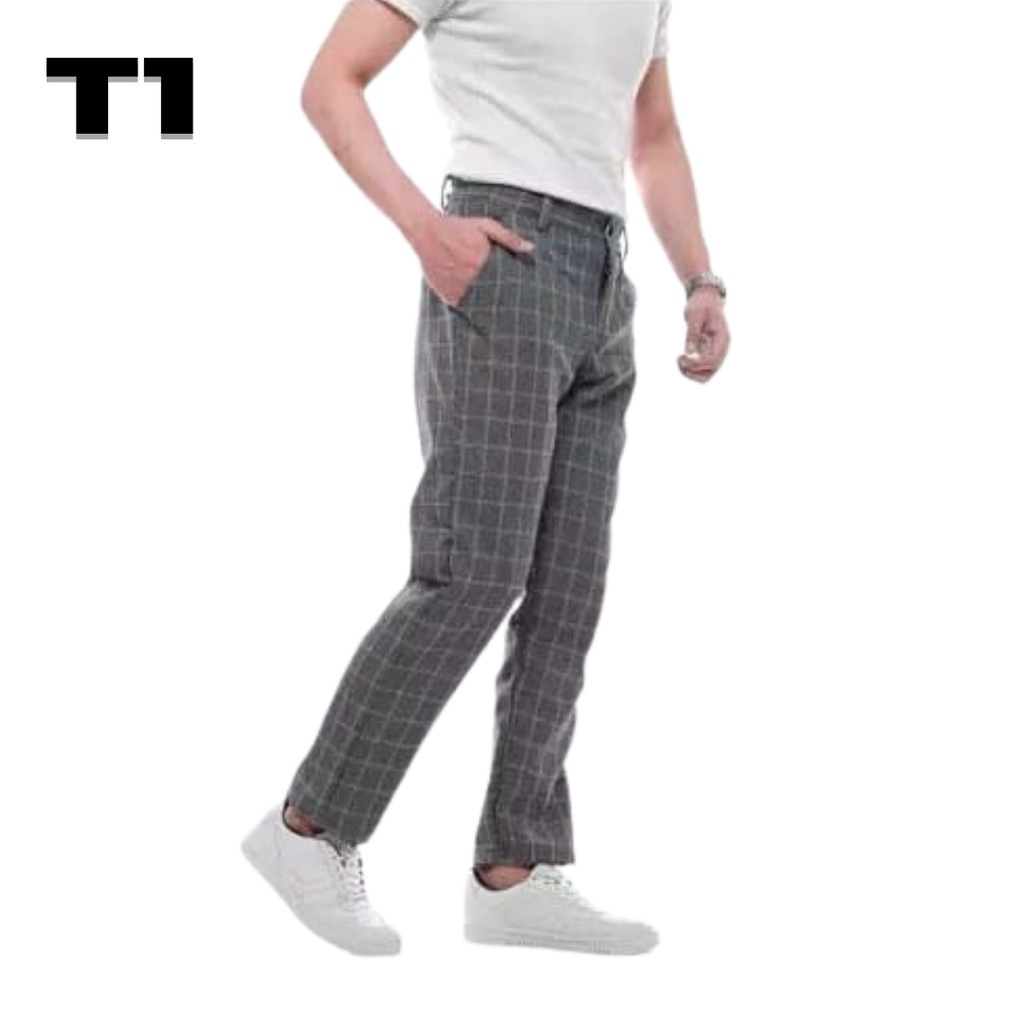 T ONE Celana Panjang Tartan Pria Celana Kotak Kotak Cowok Bahan Semi Wool Celana Panjang Cowok Size 