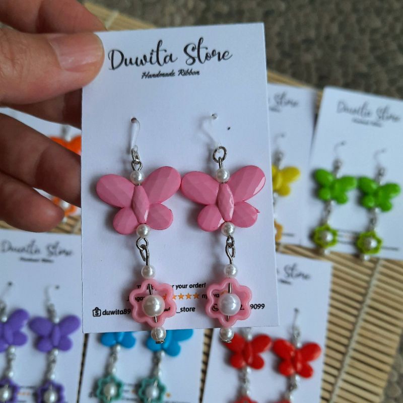 HANDMADE ANTING DEWASA KAITAN PLASTIK MOTIF KUPU2 PANJANG