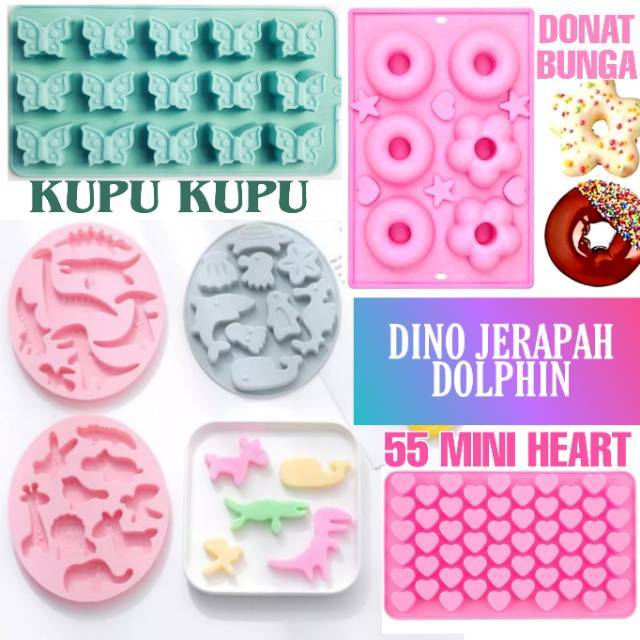 DAPURMAMI Cetakan Silikon Hati Heart Cetakan Cokelat  Puding Jelly Kupu animal Hewan