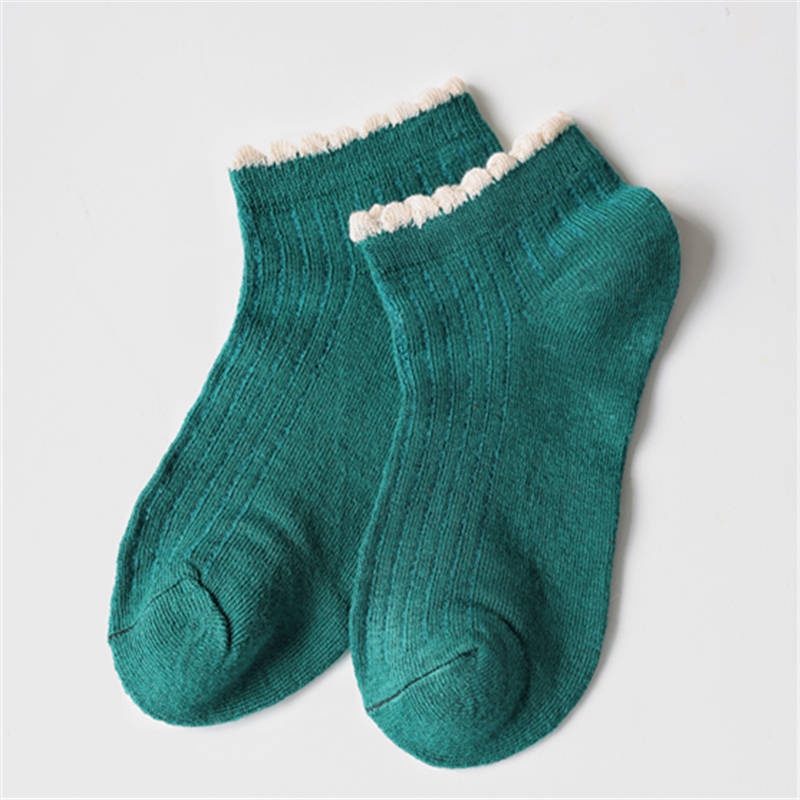 [COD] Kaos Kaki Wanita Import Motif Garis Renda Kaos Kaki Polos Cantik dengan Aksen Renda Ala Korea Kaos Kaki Semata kaki Ankle Shock-Hijau tua garis