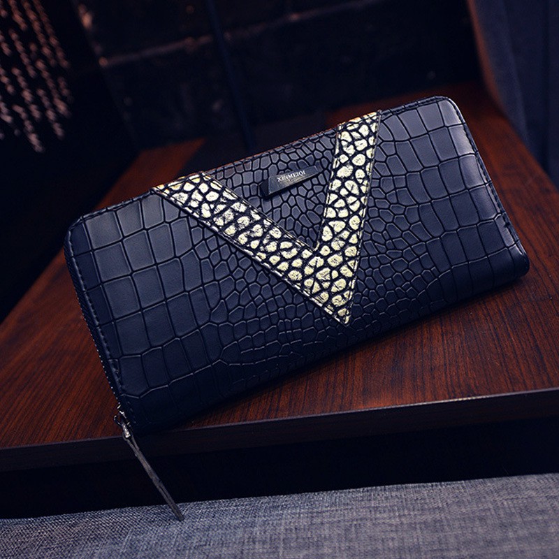 DOMPET WANITA PESTA HITAM PANJANG KULIT CORRA WA029B5 CROCO MEWAH PARIS FASHION IMPORT PREMIUM KOREA