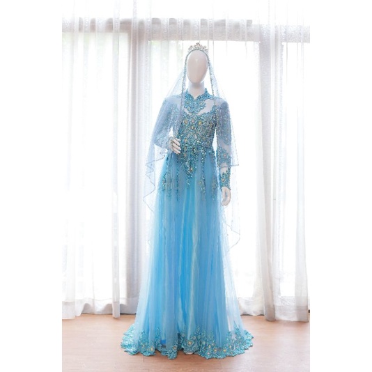 Preloved gaun wedding frozen syari dengancape pengantin