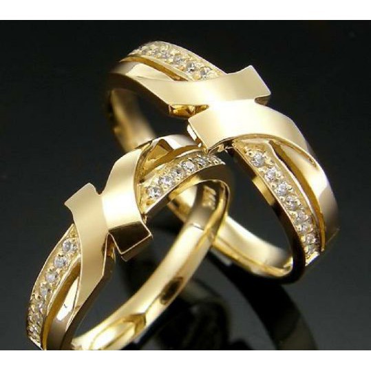Cincin Kawin Cincin Couple Cincin Tunangan Perak Lapis Emas GOLD RHODIUM
