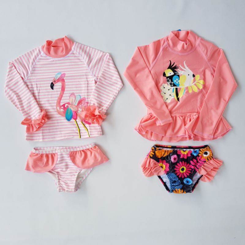 Baju Renang Anak Perempuan Cewek Longsleeve Girl Swimsuit Set Baby 1 2 3 Tahun Lengan Panjang