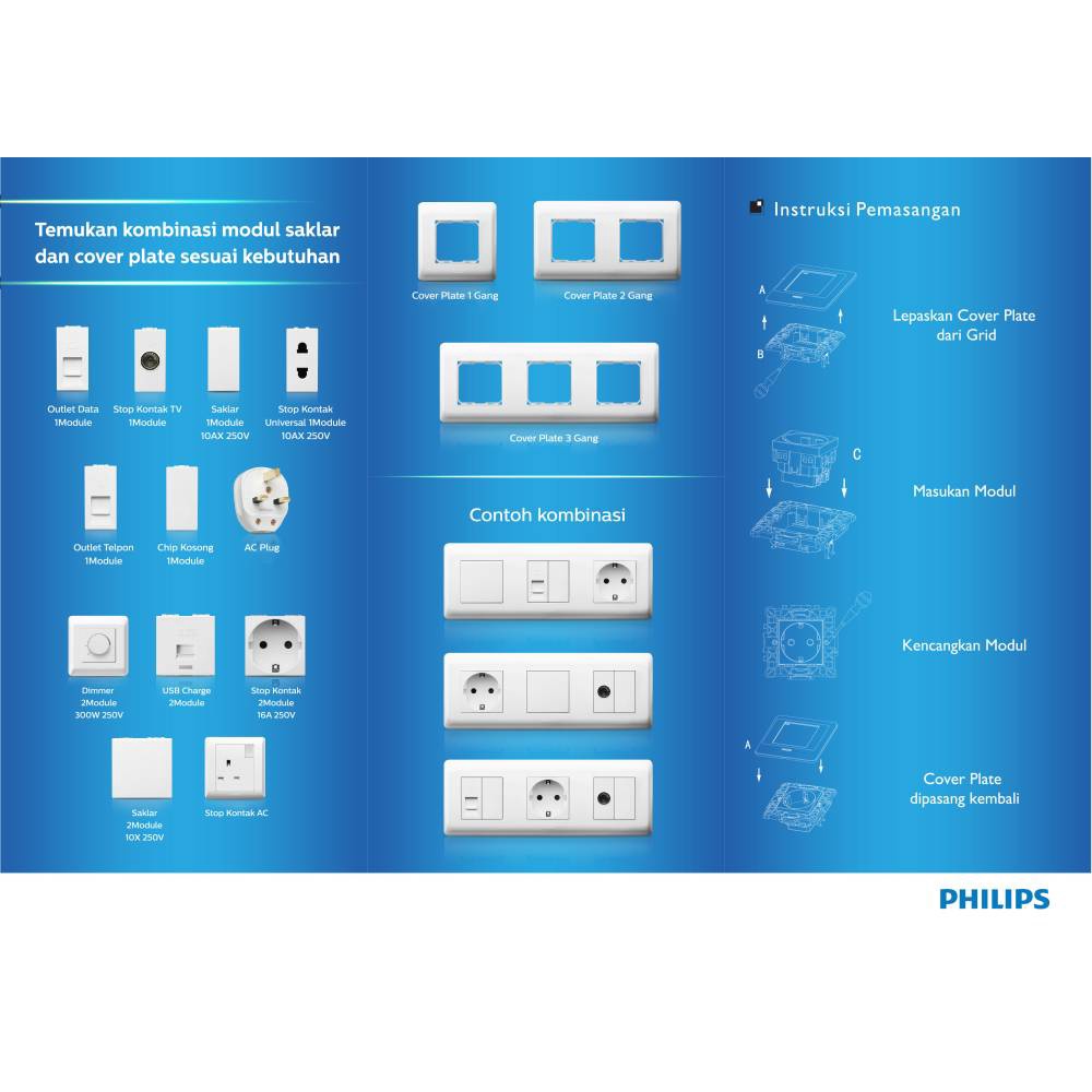 PHILIPS AgileStyle Stop Kontak Dobel 16A - Double Socket Schuko Outlet