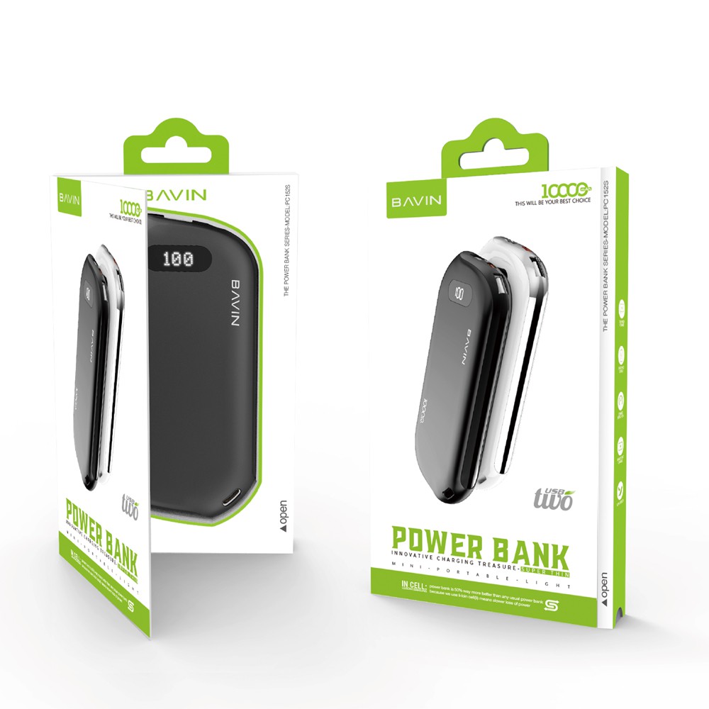 Power Bank 10.000Mah Bavin  PC-152S Origina Hitam Putih 100%