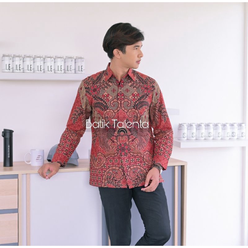 Batik kemeja ekslusif,batik katun baturaden lapis furing size reguler merah dara