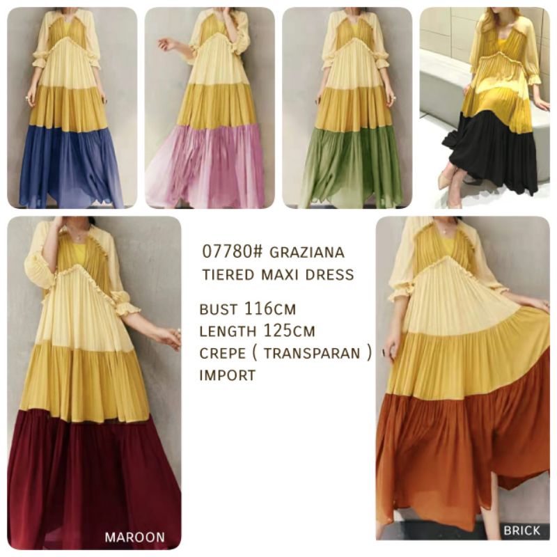 MDLV ~ 07780# Graziana Tiered Maxi Dress Ombre Plisket Long Dress