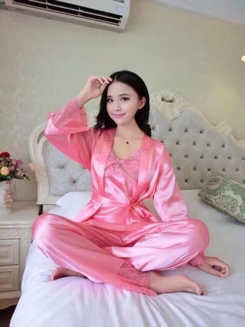 JC- Set Kimono Satin 3in1 Import PP / Kimono sleepwear / Kimono Satin Set 3in1 Import Korea / Piyama Kimono 3in1 Set Satin