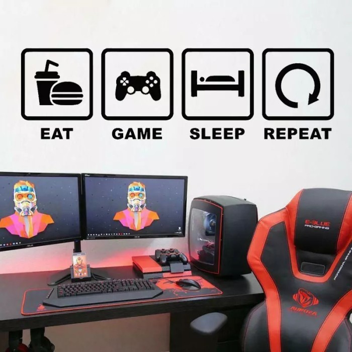 Wall Sticker Eat Game Sleep Repeat Gamer Bahan Vinyl Stiker Dinding