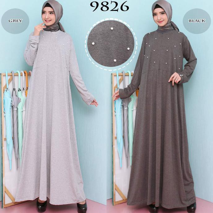 SEGERA MILIKI BAJU GAMIS WANITA TERBARU GAMIS JUMBO KAOS MISTY MUTIARA L-XXXL 9825 - ABU TUA, L-XL