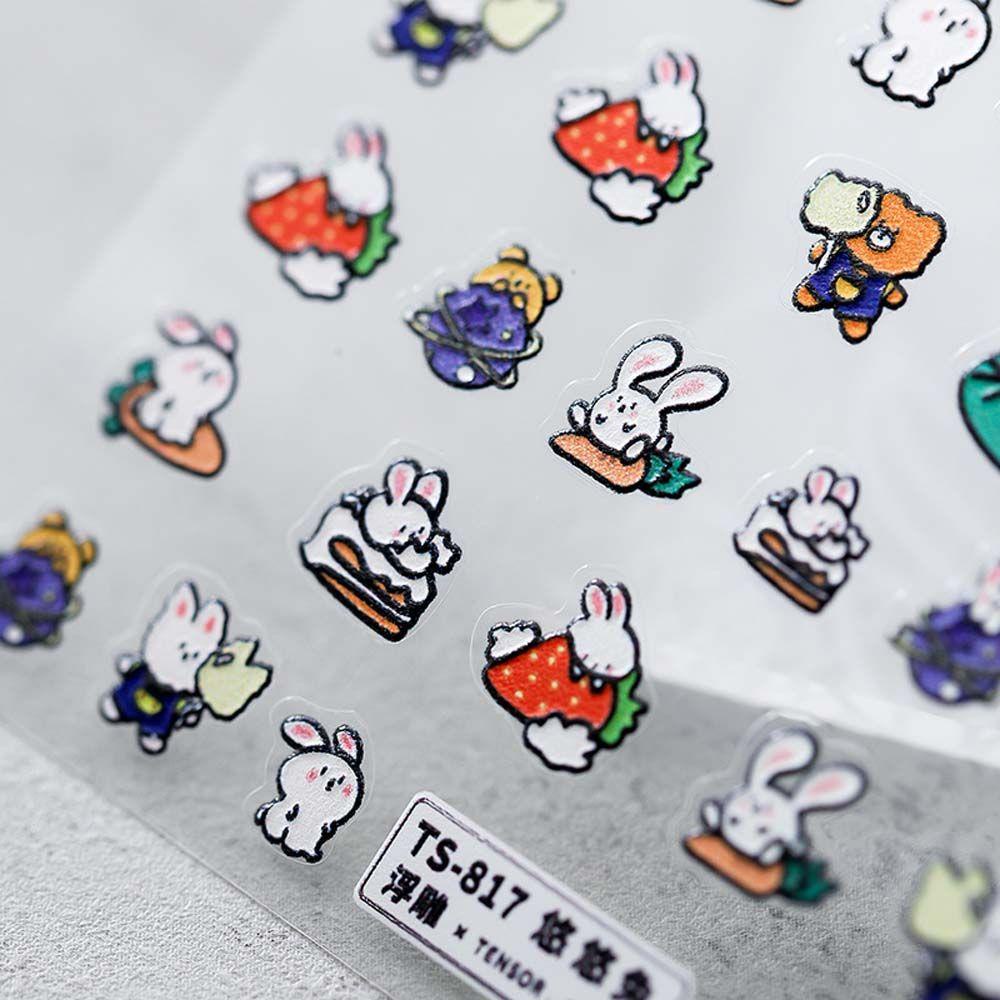 AUGUSTINA Agustina Nail Art Stiker Kawaii 5D Decal Carrot Winnie the Pooh Perekat DIY Alat Kuku